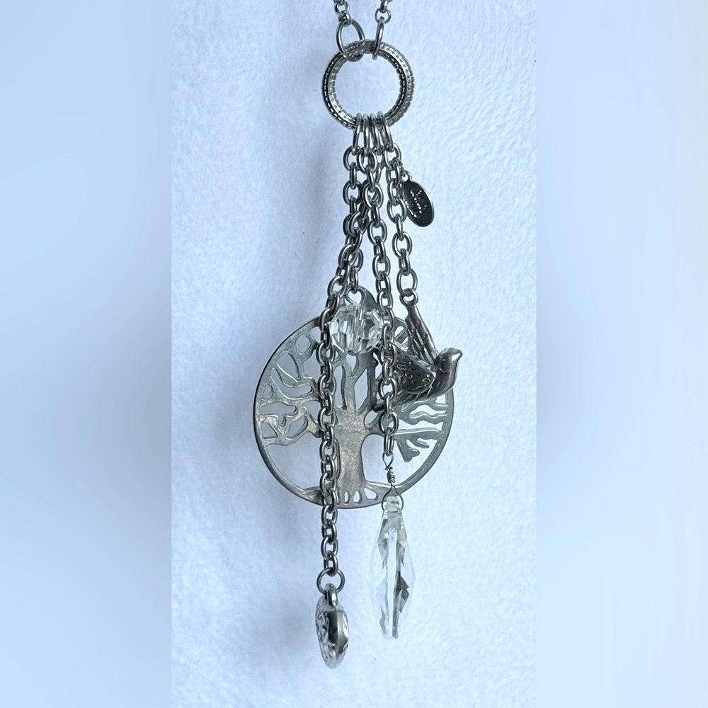🌳 Cookie Lee Silver Charm Necklace w/Heart Dove Crystal Accents & Tree of Life - Picture 4 of 11